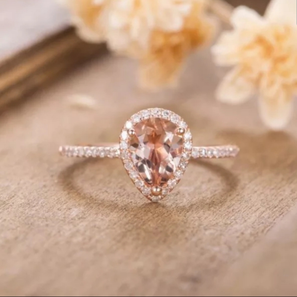 NEW 6 CARAT ROSE GOLD MORGANITE HALO RING - Picture 6 of 6